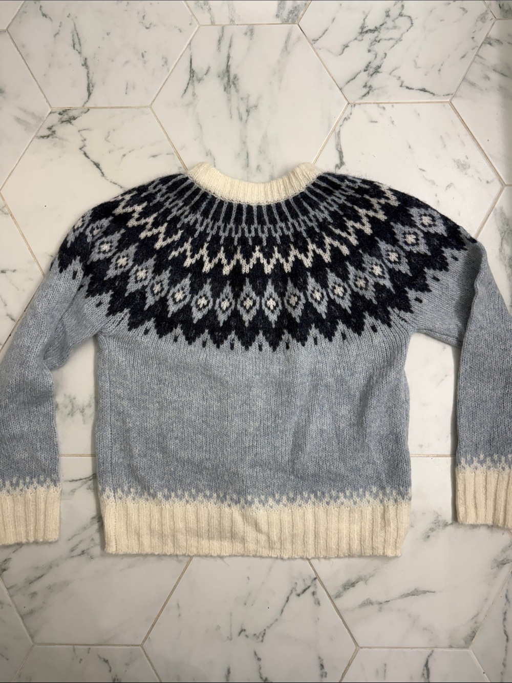 Alex Mill Light Blue & Cream Fair Isle Wool Cardigan - Picture 5 of 5